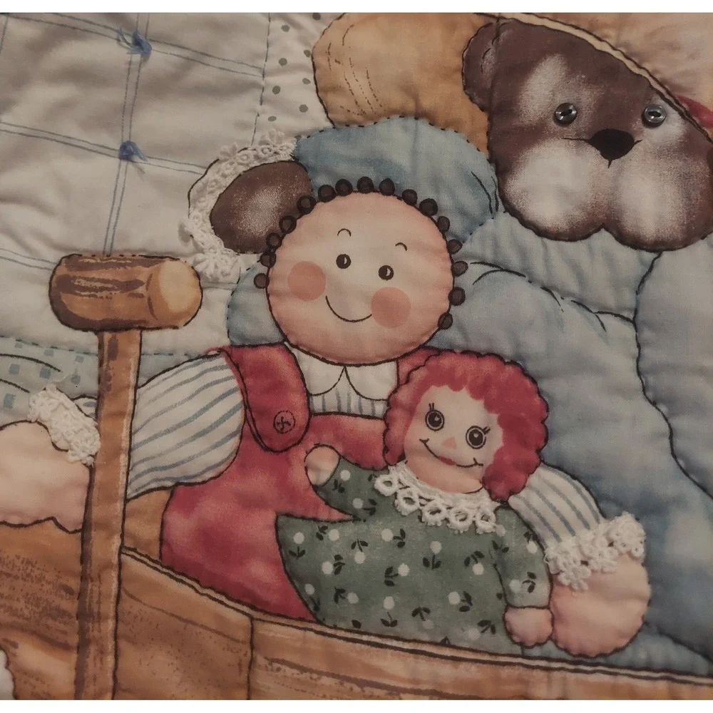 Vintage Handmade Reversible Baby Crib Quilt Blanket Embroidered Approx. 30×40